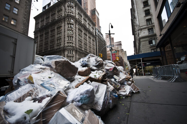 Garbage,Bags,On,The,Sidewalk,In,New,York,City,,Usa