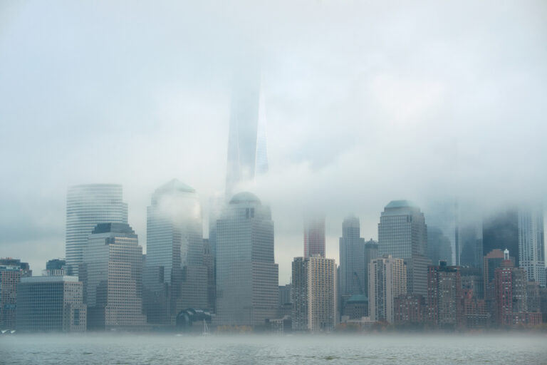 New,York,City,Downtown,Business,District,In,A,Foggy,Day