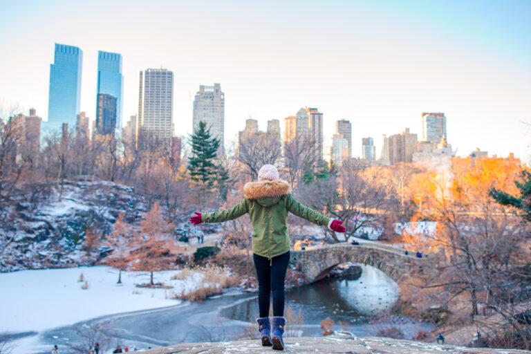 Woman,At,Winter,Enjoy,The,View,Of,Ice-rink,In,Central