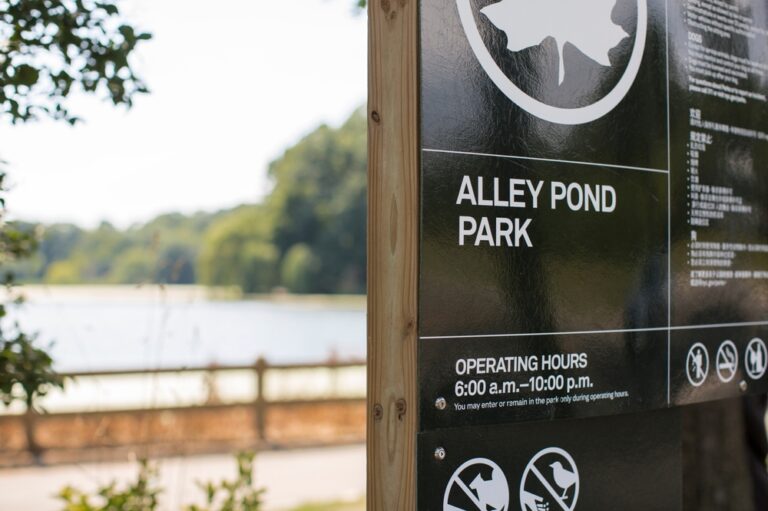 Alley,Pond,Park,Sign,At,The,Entrance