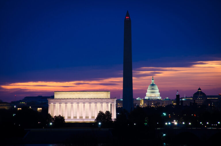 Washington,Dc,Skyline,View,With,Lincoln,Memorial,,Washington,Monument,And