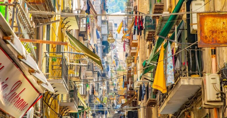 Naples,,Italy,-,25,April,,2023:,Sunny,Narrow,Street,In