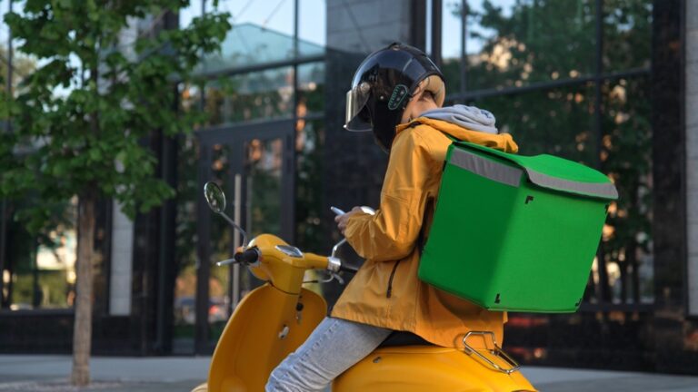 Courier,Man,Carry,Package,Ride,Bike