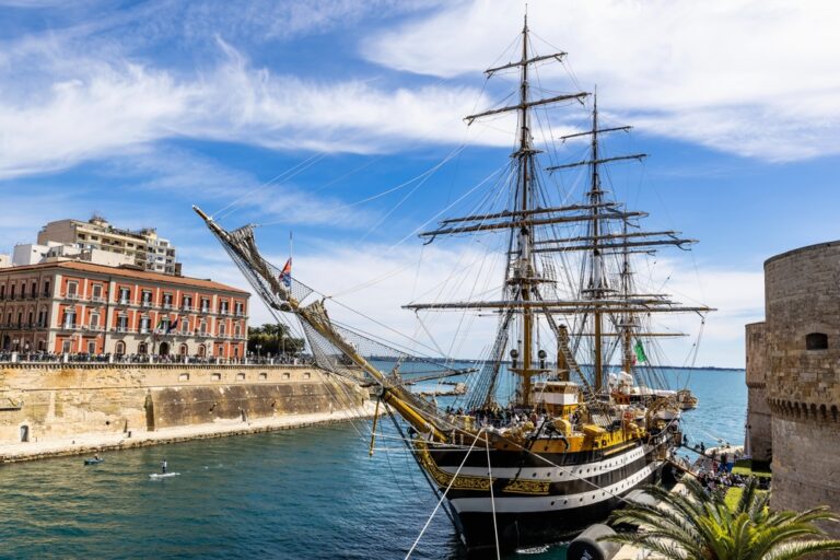 Amerigo,Vespucci,Docked,At,Taranto,(italy),Pier,On,April,21,
