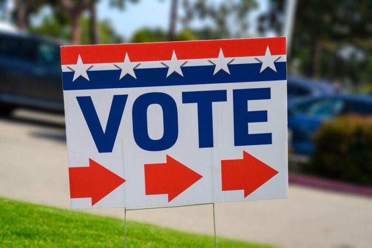 A,Vote,Sign,At,A,Polling,Place,On,Green,Grass