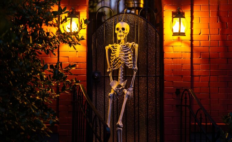 Halloween,At,Home.,Halloween,Pumpkin,And,Skeleton,For,Decorated,House