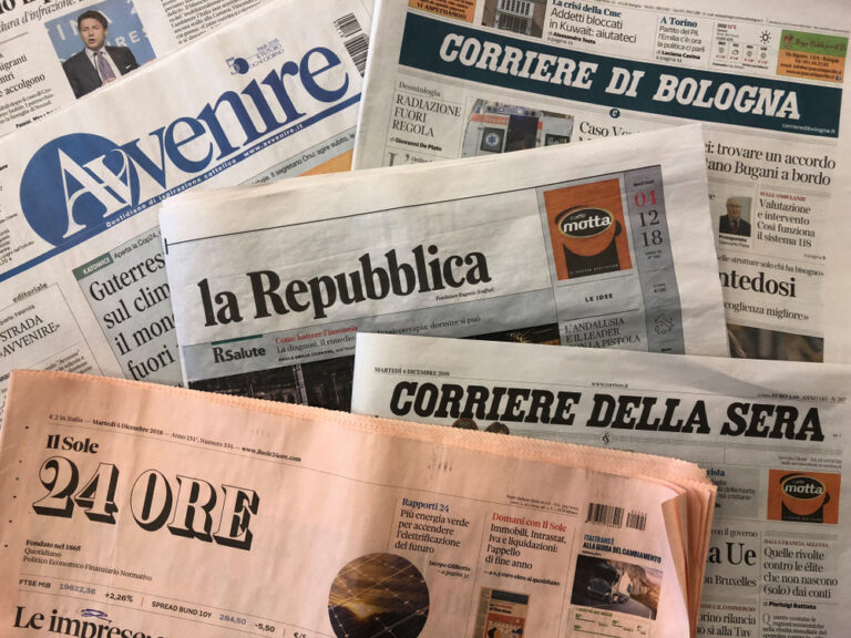 Bologna,,Italy,-,December,,2018:,Famous,Italian,Newspapers,Background