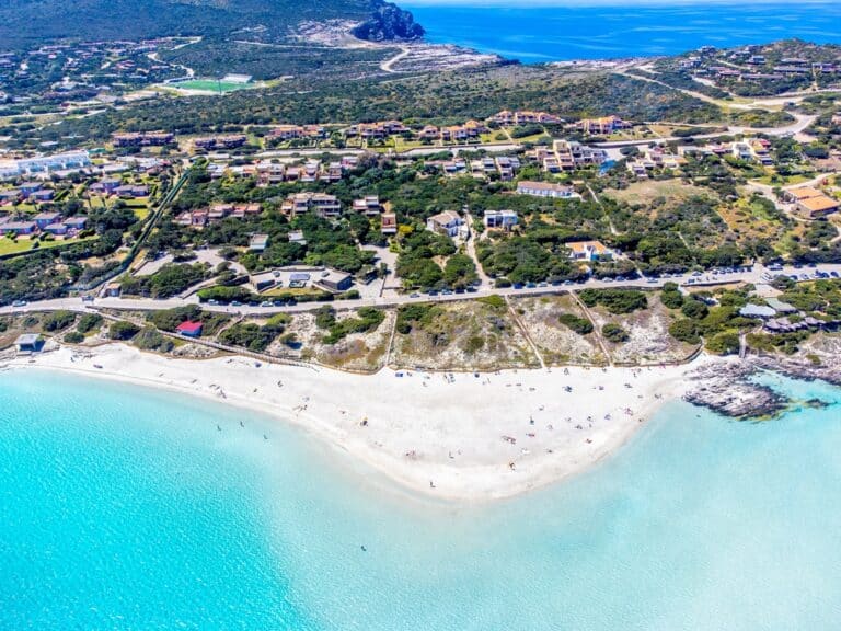 Aerial,View,Of,La,Pelosa,Beach,Coastline,In,Stintino