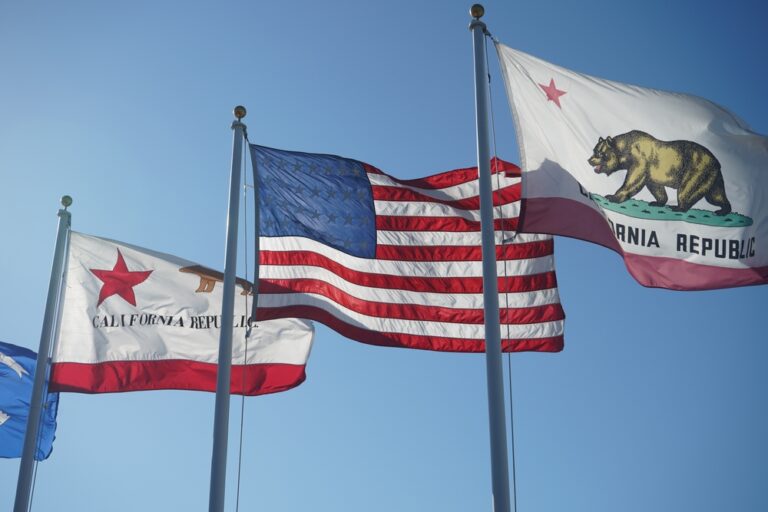 United,States,And,California,State,Flags,Waving