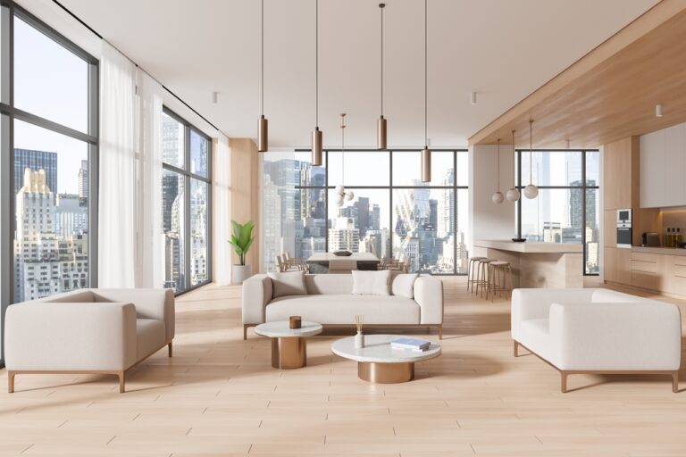 Luxury,Home,Studio,Interior,With,Sofa,And,Armchairs,,Hardwood,Floor